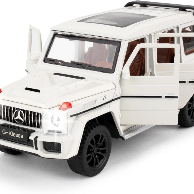 1/32 Scale Car Model Compatible for Collectible Benz G63 AMG Diecast Toy Vehicle, Zinc Alloy Pull Back Toy Car with Sound and Light for Adult Boys Girls 3 4 5 6 7 8（White）